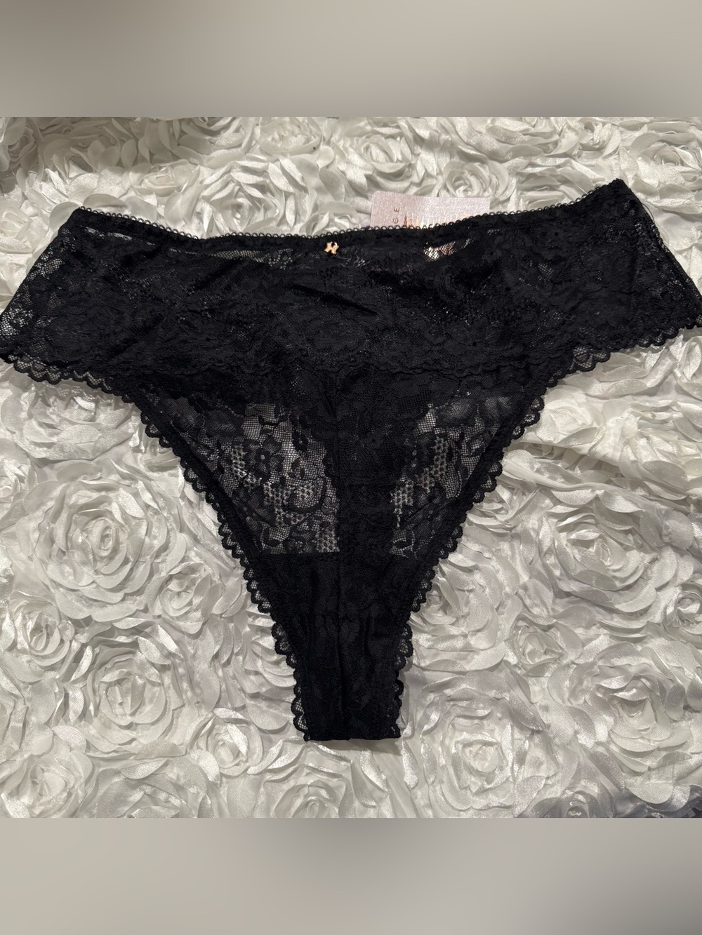 NWT Savage X Fenty Floral Lace Thong Panty 1X Black Sheer Lingerie